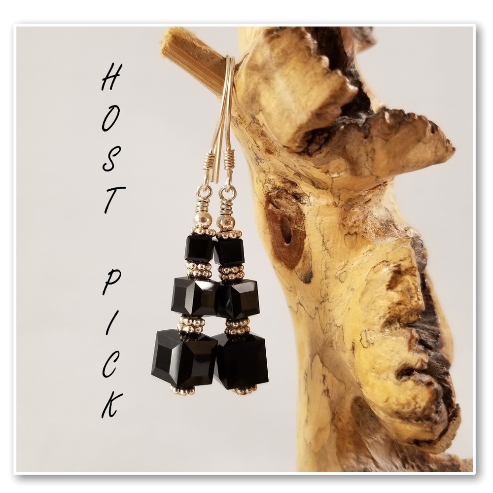 Black Square Swarovski & Sterling Silver Earrings